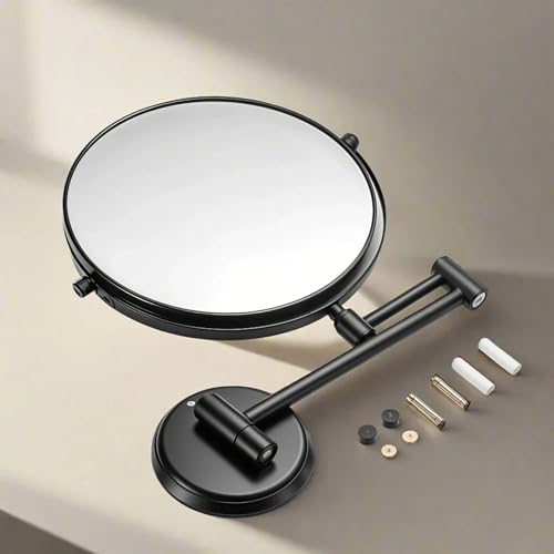 Image of Plantex Premium Brass Magnifying Mirror /Two-Sided 360 Swivel Shaving Mirror with 5x /1x Magnification /Vanity Mirror for Bathroom (8 Inches-Black /Wall Mount)