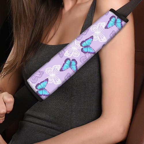 Image of AFPANQZ Blue Butterfly Auto Seat Belt Covers for Adults Children 2 Pack Safety Seatbelt Pad Cushion Kit Car Seats Accessories Vehicle Auto Seatbelt Cushion Pads Universal Fit