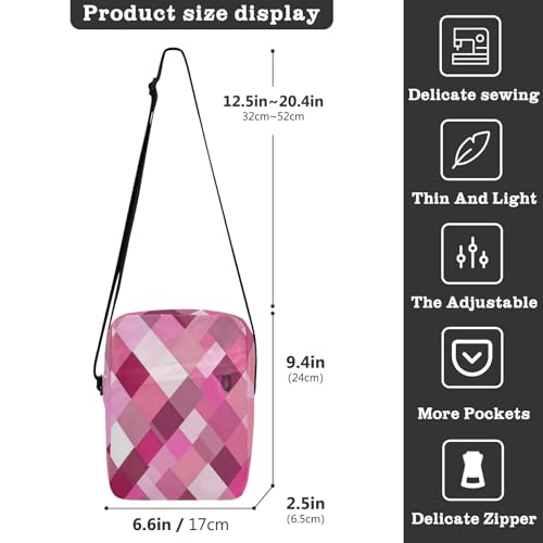 mens messenger bag crossbody Shoulder Bag For Woman Womens Casual Purses Adjustable Strap for outdoor sports outdoor sports- Rhomboid Neutral Hot Pink3