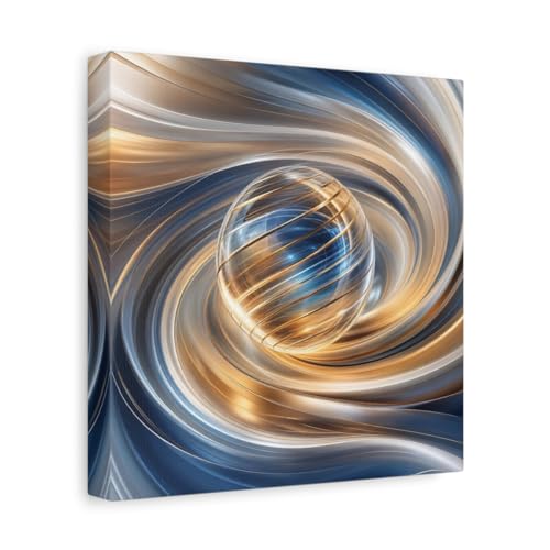 Art mural abstrait sphère or et bleu décoration murale salon 25x25