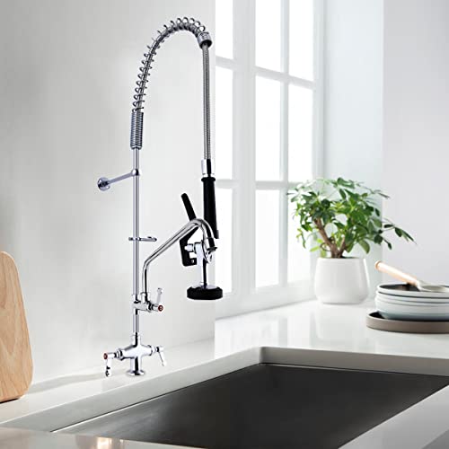 Maxsen Deck Mount Commercial Kitchen Sink Faucet 43" Height Pre Rinse With 12" Add-On Spout For Food Service Commercial Kitchens Restaurant Hotel Application Tap #TOP3