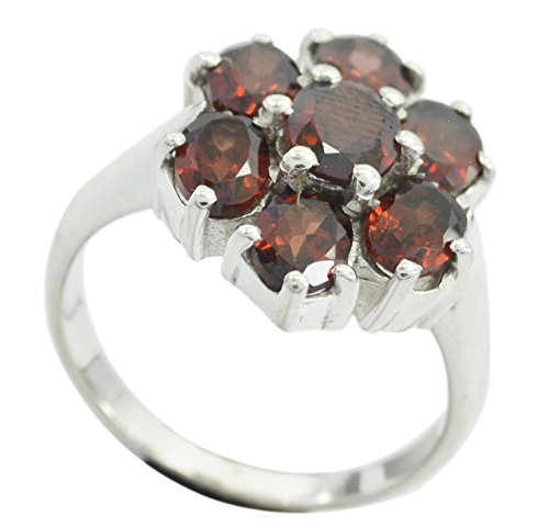 Bague de naissance en grenat véritable argent massif style grappe