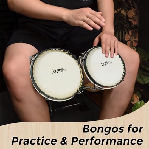 VANPHY Bongo Drum 6\'\' and 7\'\' Set for Adults Beginners Professionals Wooden Shell Bongos Percussion Bongos Drum with Bag Tuning Wrench(Stripe)