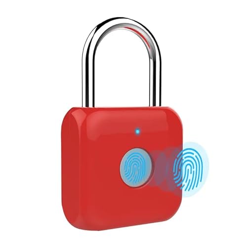 Fingeravtryckslås, intelligent fingeravtryckslås IPX22 vattentätt smart lås fingeravtryck, Bluetooth och fingeravtryck, lämplig för dörr, resväska, ryggsäck, gym, cykel, röd