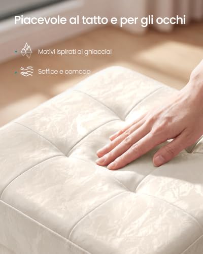 SONGMICS Pouf Contenitore, in Pelle Sintetica, Sgabello Poggiapiedi Pieghevole, Portata 300 kg, 38 x 38 x 38 cm, per Camera da Letto e Ingresso, Bianco Crema, Collezione Minota LSF522WD01 - Immagine 4