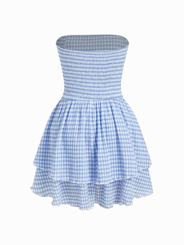 Image of CIDER Women's Summer Cocktail Dress - Tube Ruched Ruffle Mini Dress | Strapless, Country Concert, Western Cowgirl Outfits