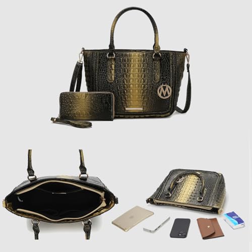 Image of MKF Collection Satchel Bag for Women's Crocodile Embossed Vegan leather Crossbody Tote Handbag Top-Handle Purse by Mia K