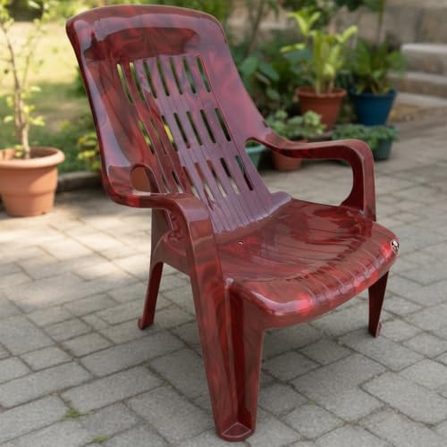Image of Cello Comfort Relax Plastic Arm Chair |Single Chair for Balcony | Garden | Living Room | Indoor and Outdoor Use | Color: Rosewood; Single Chair