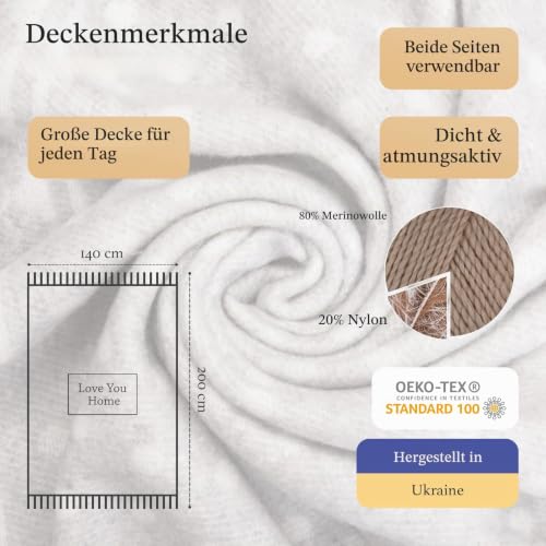 LYHome Wolldecke aus Merinowolle, Kuscheldecke für Sofa & Bett, 140x200 cm – Ansicht 2