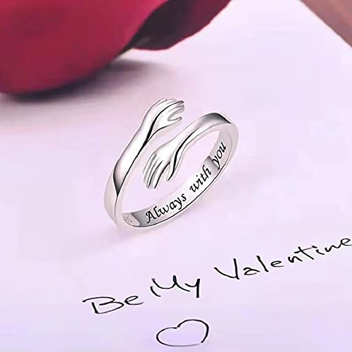 Image of University Trendz Always With You Silver Stainless Steel Hug Ring - Adjustable Band Jewelry Gift for Women, Teen, Girls