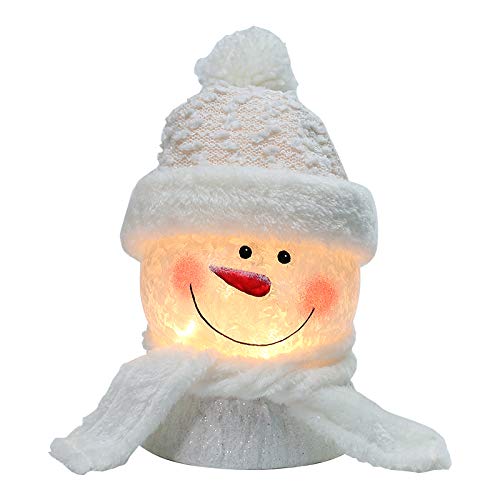 Snowman Light Christmas Lamp Crystal Glass Snowballs Night Lights with Santa Claus Hat for Thanksgiving Christmas Holidays Home décor & Ideal Gifts (White)