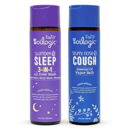 Oilogic Bath Baby Essentials (Slumber & Sleep, Stuffy Nose & Cough) - Gentle Baby All-Over Wash with Essential Oils to Soothe, Calm & Comfort - Pediatrician-Tested & Safe for Babies & Toddlers