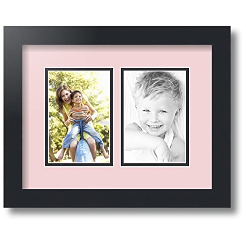ArtToFrames Collage Photo Frame Double Mat with 2-4x6 inch Openings with Black Frame and Hollyhock Top Mat