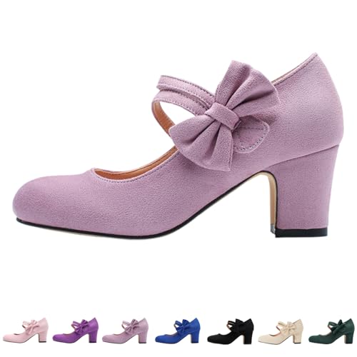 Escarpins Mary Jane pour bureau et mariage en daim vintage à bout rond fermé violet
