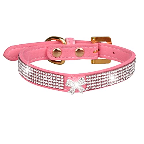 Lovpe Dog Collar,Diamond Ribbon Collar Golden Buckle Premium Velvet Leather With Bling Rhinestones Collar For Puppy/Kitty Small Medium Cats Dogs (Xs, Pink) #TOP1