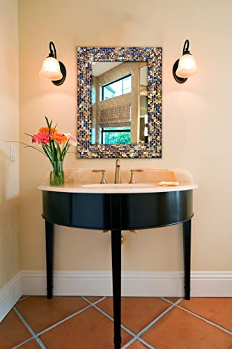 Multi-Colored & Gold, Luxe Mosaic Glass Framed Wall Mirror, Decorative Embossed Mosaic Rectangular Vanity Mirror / Accent Mirror (18" X 24") #TOP3