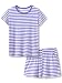 Tebbis Soft Modal Purple Striped Pajamas for Girls Jersey Shirt & Shorts Set Jammies Big Kid Size 10