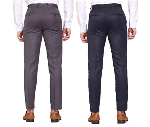 Image of MALENO Men Formal Trouser Regular Fit Solid | Soft and Breathable Pant Combo (Pack of 2)