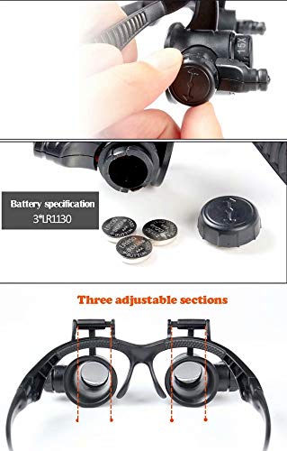2,5-Fach 4-Fach 6-Fach 8-Fach 10-Fach 15-Fach 20-Fach 25-Fach Lupe Lupe mit LED-Lichtmikroskop Doppelauge Lupa-Brille Lupe Lupenlinse Uhrenreparatur Fernglas