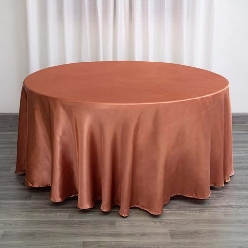 Efavormart 120 Inch Satin Round Tablecloth, Washable Linen Table Cover, Decorative Silky Fabric for Wedding, Party, Banquet Events - Terracotta