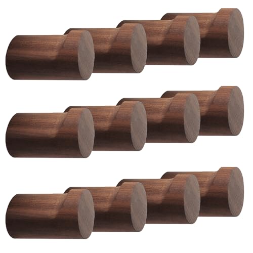 12 Pack Wood Wall Hooks, Natural Wooden Coat Hooks Wall Mounted, Handmade Rustic Hat Hooks Heavy Duty Entryway Wall Hangers for Hanging Towels, Clothes, Bags