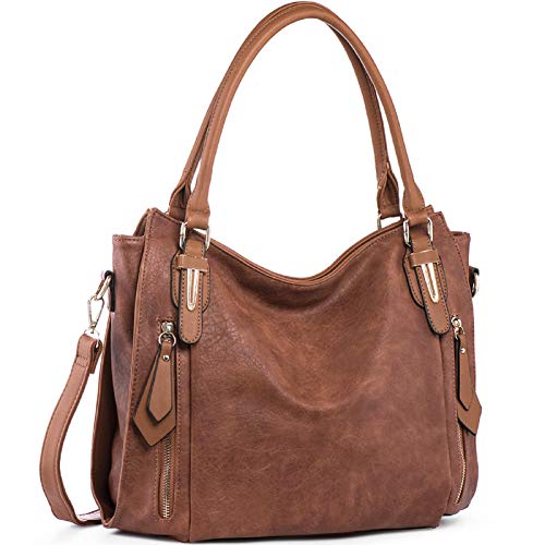 Handbags for Women PU Leather Shoulder Tote Zipper Purse Top-handle Satchel Bags Medium Size Uncle.Y Brown