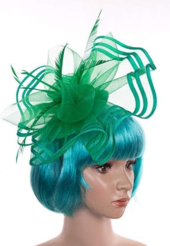 Felizhouse Satin Feather Fascinator Hats Headband for Women Girls, Wedding Cocktail Tea Party Headwear Royal Ascot Church Head Piece, Costume Hair Clip Accessories (#4 Green Flower St Patricks Day)