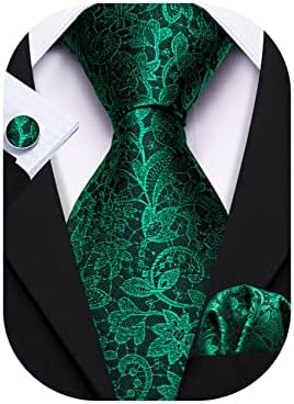 Barry.Wang Men Tie Sets Paisley Silk Necktie Pocket Square Cufflinks