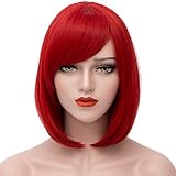 Mildiso Perücke Rot Kurze Bob Damen Haar Perücken Gerade mit Flach Pony Synthetische Bunte Cosplay Tägliche Party Perücke für Frauen Natürliche Wie Wig 12 Zoll 003A