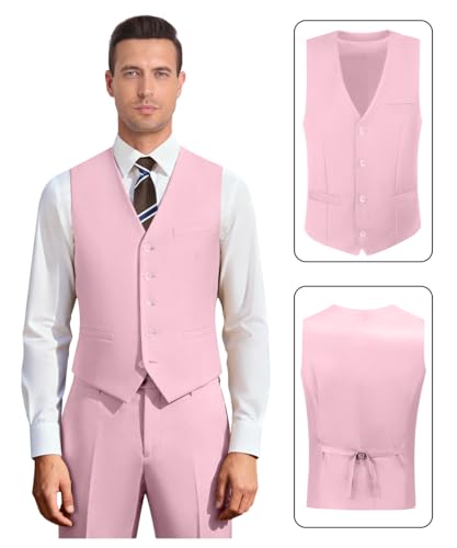 Image of Men's 3 Piece Slim Fit Suit Set, Two Button Blazer Solid Jacket Vest Pants Wedding Business Suit
