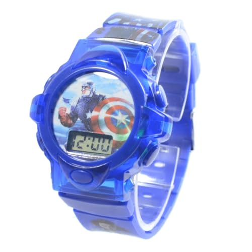 Relógio Infantil Menino Personagens Capitão América Luz Som (AZUL)