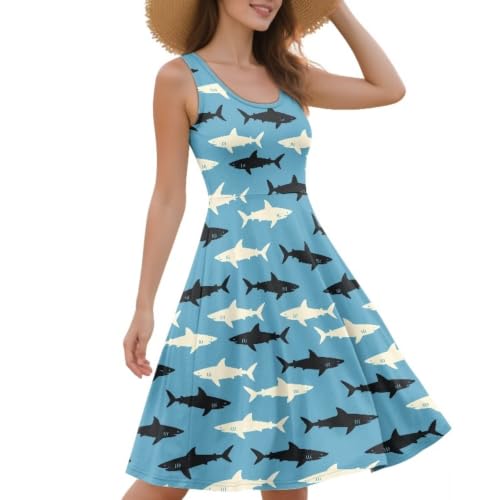 Image of Women Stylish Tank Dresses Sleeveless Round Neck Midi Casual Dress with Pocket for Summer