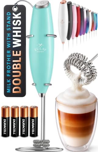 Image of Zulay Kitchen Powerful Milk Frother Wand With Duracell Batteries - Ultra Fast Handheld Drink Mixer - Electric Whisk Foam Maker for Coffee, Lattes, Cappuccino & Matcha - Double Whisk - Fresh Mint