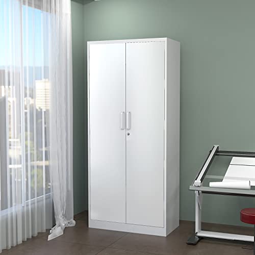 Anxxsu Metal Garage Storage Cabinet, 71" Locking Storage Cabinet With 2 Doors And 4 Adjustable Shelves, Lockable Metal Cabinet For Office,Home,Garage,Gym,School（White） #TOP1