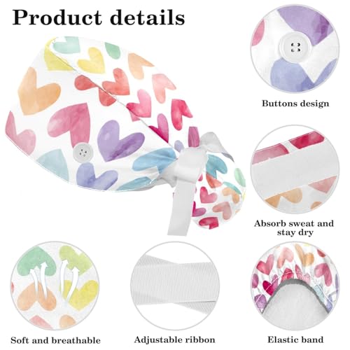 Image of Women's Working Caps Bouffant Surgical Cap with Bow Scrunchies Little Daisy Art Paint Ponytail Holder Tie Back Scrub Hat
