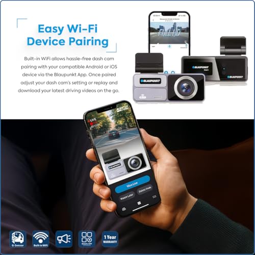 Image of Blaupunkt DC 606 WiFi Dashcam for Car - Full HD 1080p, Wide-Angle, G-Sensor, Loop Recording, Parking Monitor, App Support - SD Card Not Included