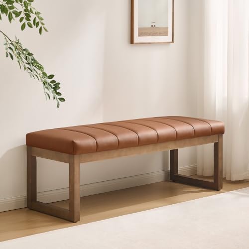 52.7" Bedroom Bench for End of Bed, Faux Leather Entryway Bench (Brown-PU) - 5
