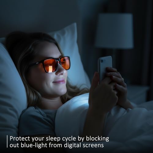 LJCZKA Orange Blue Light Blocking Glasses for Sleep Orange Lens Glasses Anti Glare Computer Gaming Eyeglasses Men Women (Black) — view 5
