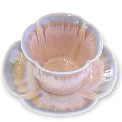 Juego de taza y platillo de cerámica de Mino Ware Japonés, té gr?ner, leche, café, 3,4 fl oz (100 ml), rosa claro, apto para lavavajillas y microondas Cover