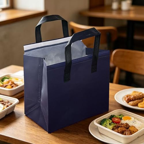 110 Pcs Insulated Take Out Bags Bulk in Thermal Insulation Lunch Bag for Hot Cold Food Coffee Milk Tea or Wedding Birthday Catering Restaurant Grocery Picnic Donation Gift Bag(Navy Blue.9.5X6X9.5) by SAMORADREA - Image 3
