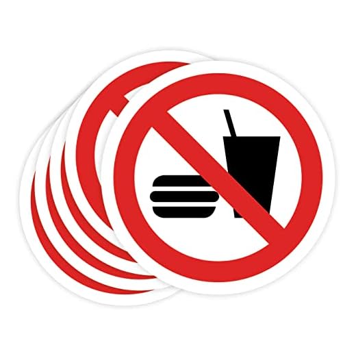 Pegatinas Prohibido 5ud Adhesivos de 5 cm Cartel Prohibicion Señal Laboral Industrial (5 cm, COMER O BEBER)
