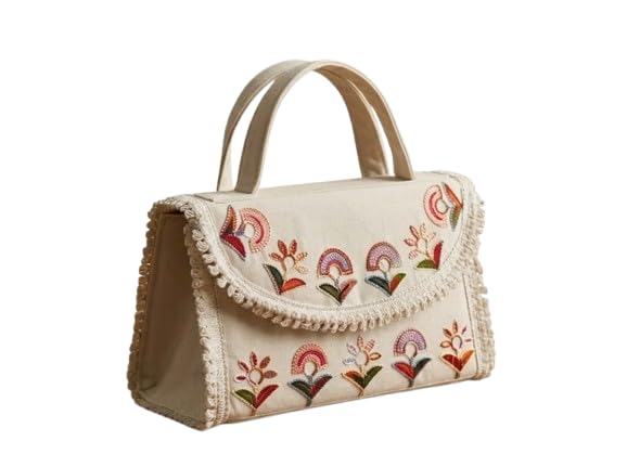 Women Handbag Embroidered Fabric Bag with Dual Handles, Ethnic Design Shoulder Bag for Daily Use, Office, Casual & Occasion Carry-image-42