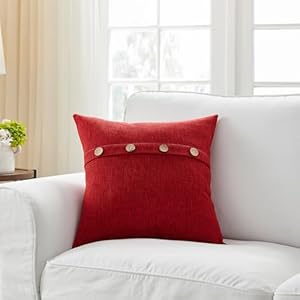 Meekio Set of 2 Christmas Pillow Covers 18 x 18 for Christmas Decorations Farmhouse Pillow Covers with Coconut Buttons