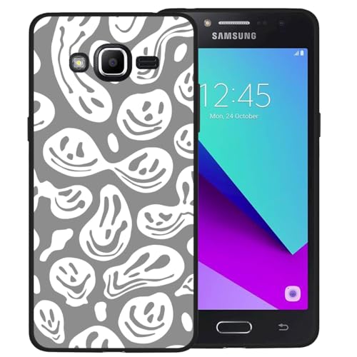 zaztify Case for Samsung Galaxy J2 Prime/J2 Ace G532G/Grand Prime Plus/Grand Prime 2016/SM-G532F/Go Prime G530A, Pastel Grey Gray White Trippy Dripping Smile Hippie Smiling Skull Ghost Soft Cover