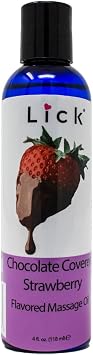 Lick Chocolate Covered Strawberries Massage Oil Gourmet Dessert Edible Massage Oil with Almond Oil & Vitamin E, Luxurious Glide for Romantic Couples Massage, 4 oz