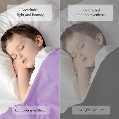 Image of Sensory Bed Sheet for Deep Pressure Therapy - Spandex Bed Sheet - Sensory Compression Blanket for ADHD, Autism - Breathable & Hypoallergenic, Lila, Full Size