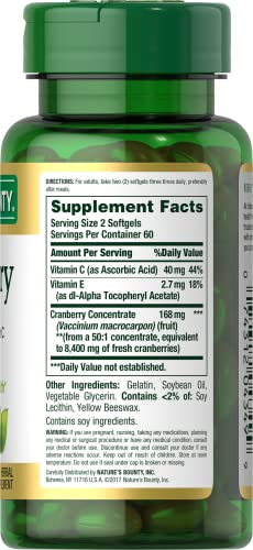 Cranberry Pills & Vitamin C By Nature’s Bounty. Herbal Health Supplement Provides Immune Support & Promotes Urinary Health. 4200Mg, 120 Softgels, 3 Pack #TOP1