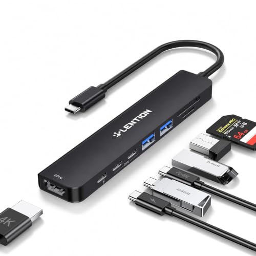 Image of LENTION USB-C Hub, 4K@60Hz HDMI, 100W PD, 2 USB-C, 2 USB 3.0, Card Reader | 2A & 2C Work Simultaneously, Stable Driver 3.0 Certified, for macOS, iOS /iPadOS, Windows & ChromeOS (CE19, Black)