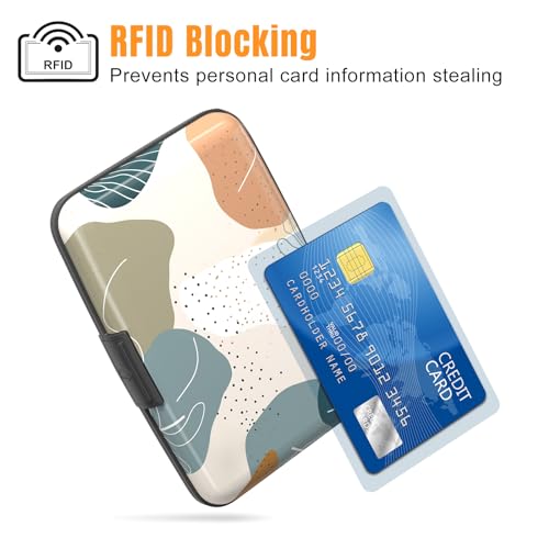 Image of Rimilak Aluminuml Credit Card Holder, Mini Credit Card Wallet RFID Blocking Slim Metal Hard Case for Women Men, Modern Abstract Art