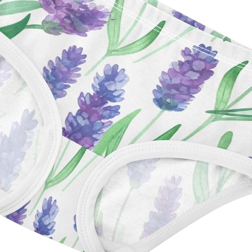 Lavender Flowers Green Leaves White Girl Panties Cute Toddler Girls Underwear Cotton Print Undies Kids Briefs 2t4